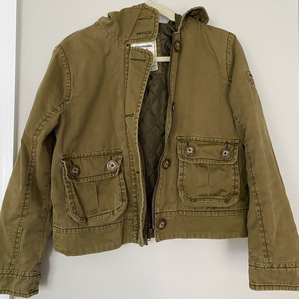 Abercrombie Army Green Cropped Utility Hooded Jacket